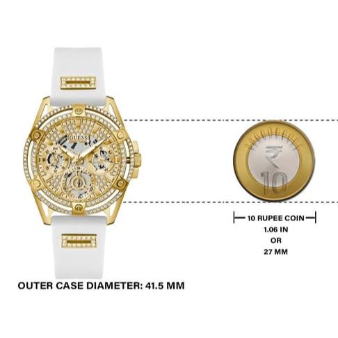 Guess Queen Quartz Gold Dial White Silicone Strap Watch For Women - GW0536L2