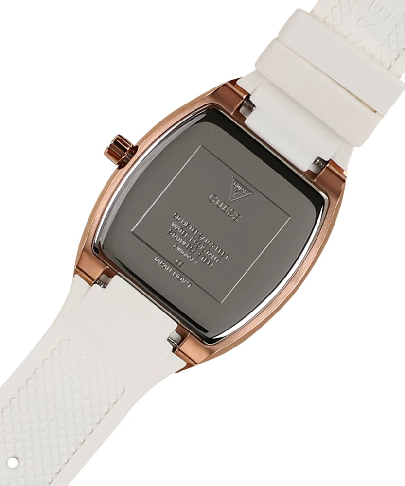 Guess Raven Diamonds Rose Gold Dial White Silicone Strap Watch for Women - GW0105L3