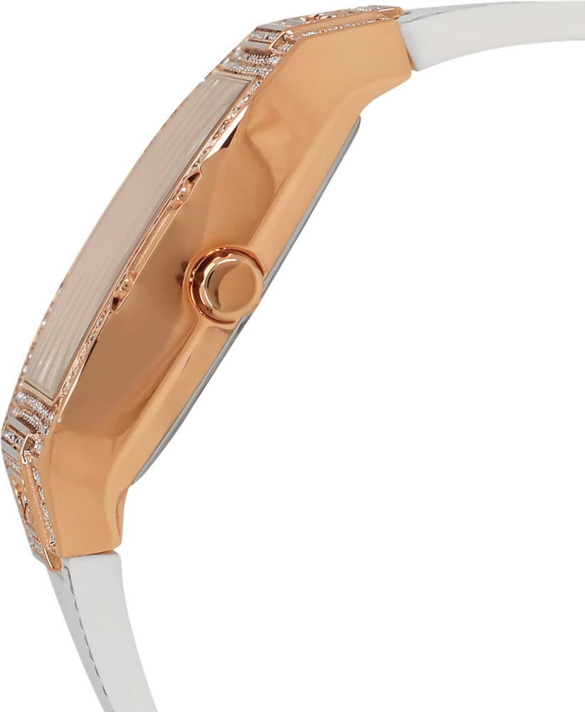 Guess Raven Diamonds Rose Gold Dial White Silicone Strap Watch for Women - GW0105L3