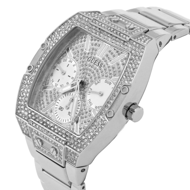 Guess Raven Diamonds Silver Dial Silver Steel Strap Watch for Women - GW0104L1
