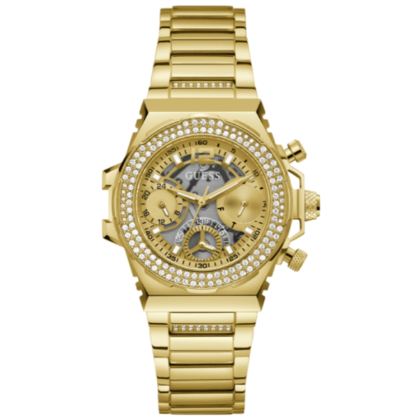 Guess Fusion Chronograph Gold Dial Gold Steel Strap Watch for Women - GW0552L2