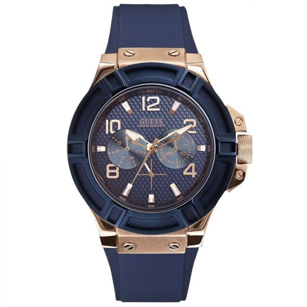 Guess Rigor Blue Dial Blue Silicone Strap Watch For Men - W0247G3