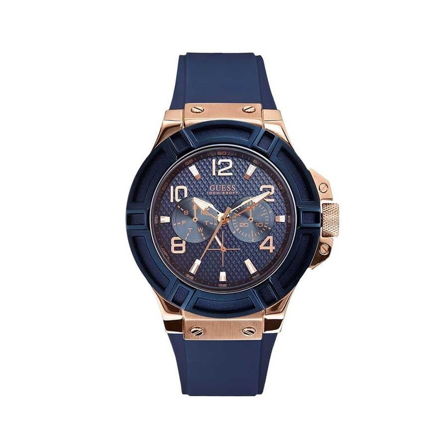 Guess Rigor Blue Dial Blue Silicone Strap Watch For Men - W0247G3
