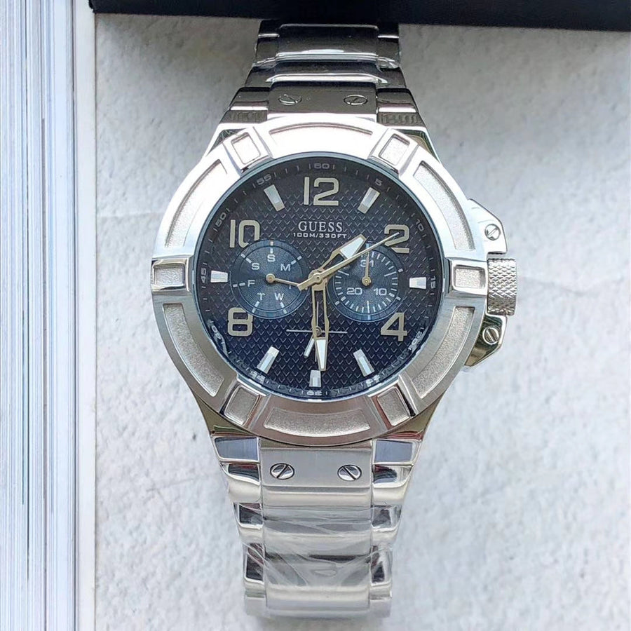 Guess Rigor Quartz Black Dial Silver Steel Strap Watch For Men - W0218G2
