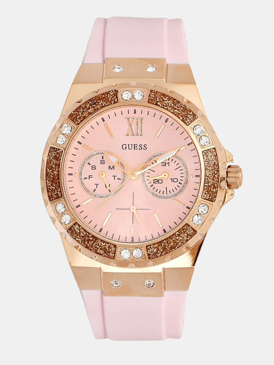 Guess Rose Gold Dial with Diamonds Pink Rubber Strap Watch For Women - W1053L3