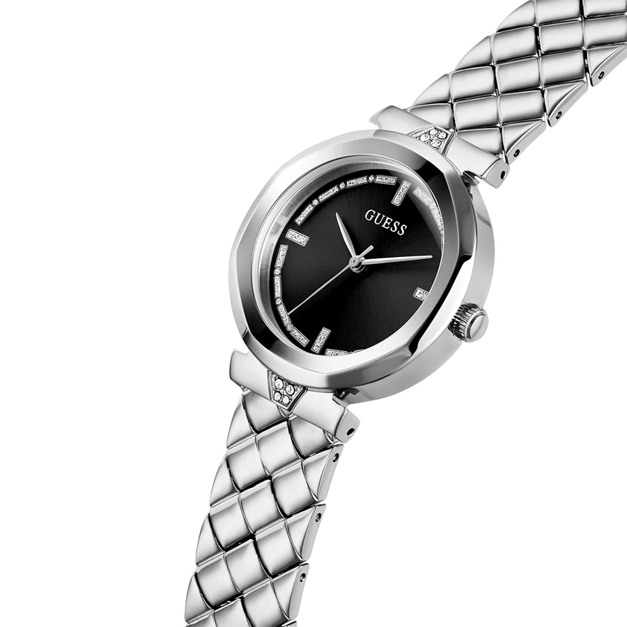 Guess Rumour Quartz Black Dial Silver Steel Strap Watch For Women - GW0613L1