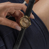 Guess Rumour Quartz Gold Dial Black Leather Strap Watch For Women - GW0689L2