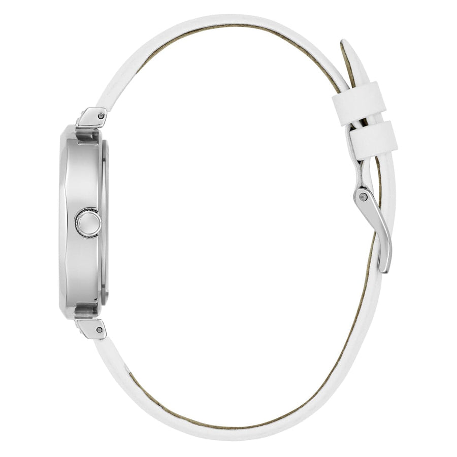 Guess Rumour Silver Dial White Leather Strap Watch For Women - GW0689L1