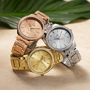 Guess Sassy Analog Quartz Gold Dial Gold Steel Strap Watch For Women - W0705L2