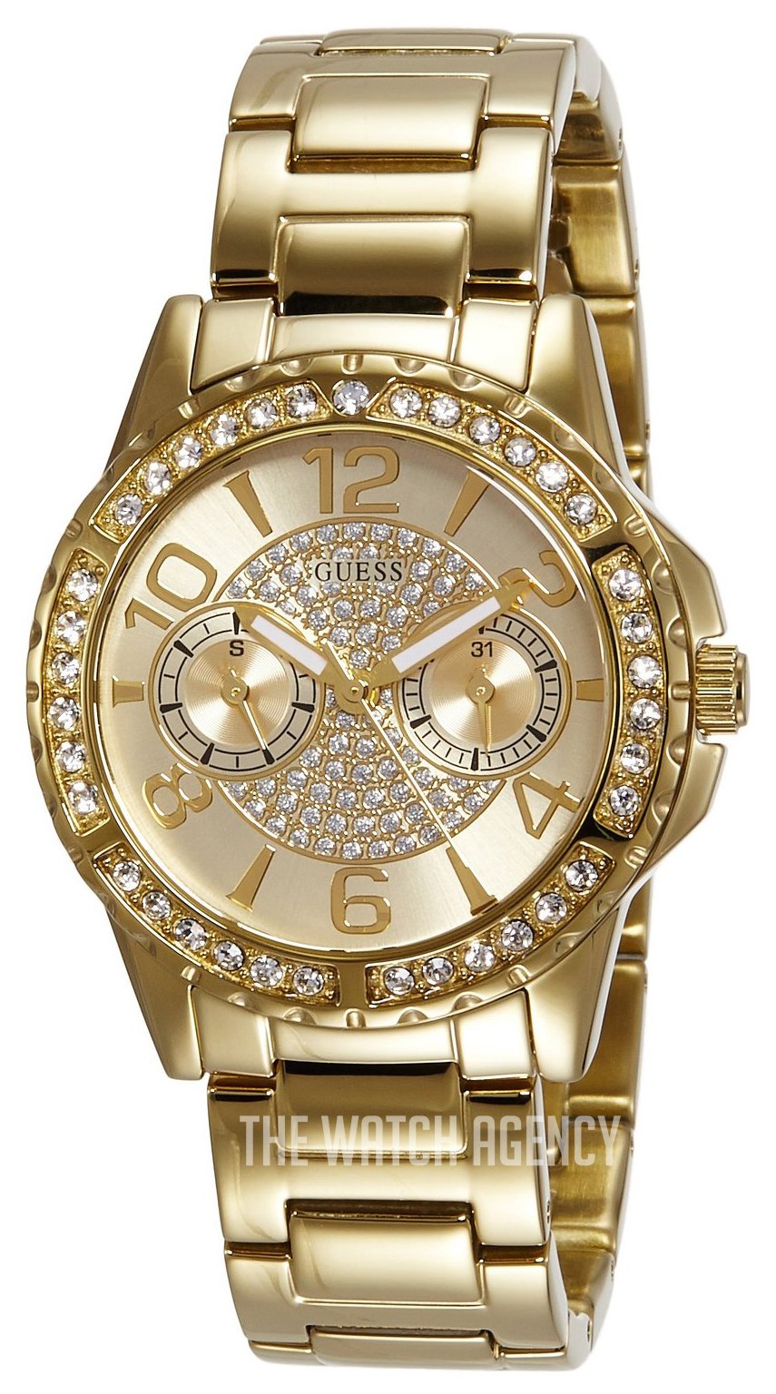 Guess Sassy Analog Quartz Gold Dial Gold Steel Strap Watch For Women - W0705L2