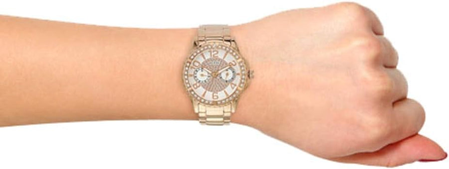 Guess Sassy Quartz White Dial Rose Gold Steel Strap Watch For Women - W0705L3