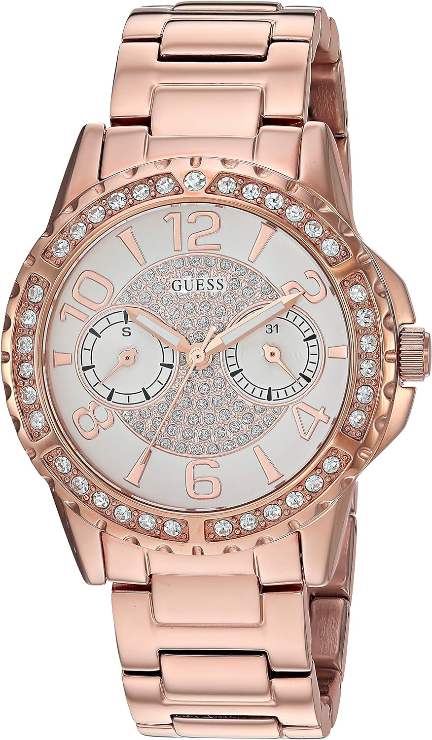 Guess Sassy Quartz White Dial Rose Gold Steel Strap Watch For Women - W0705L3