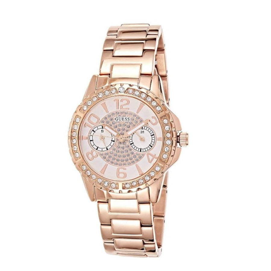 Guess Sassy Quartz White Dial Rose Gold Steel Strap Watch For Women - W0705L3