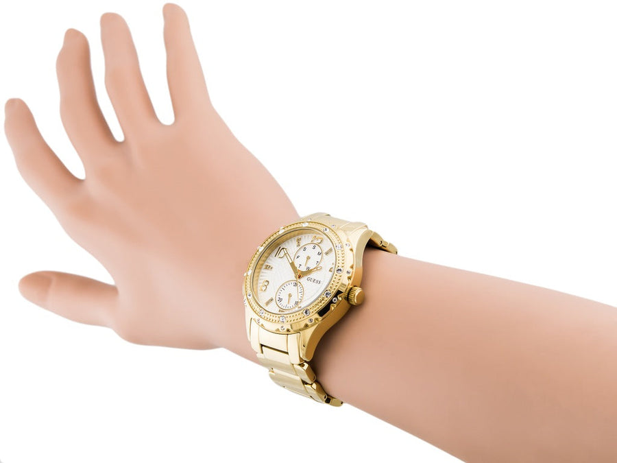 Guess Siren Diamonds Silver Dial Gold Steel Strap Watch for Women - W0442L2