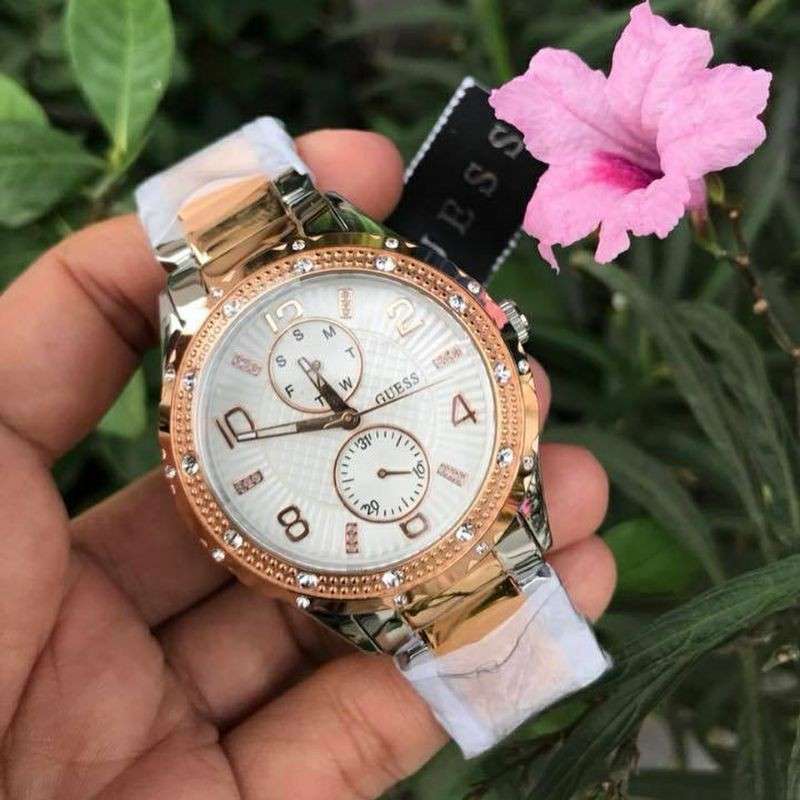 Guess Siren White Dial Two Tone Steel Strap Watch for Women - W0442L4