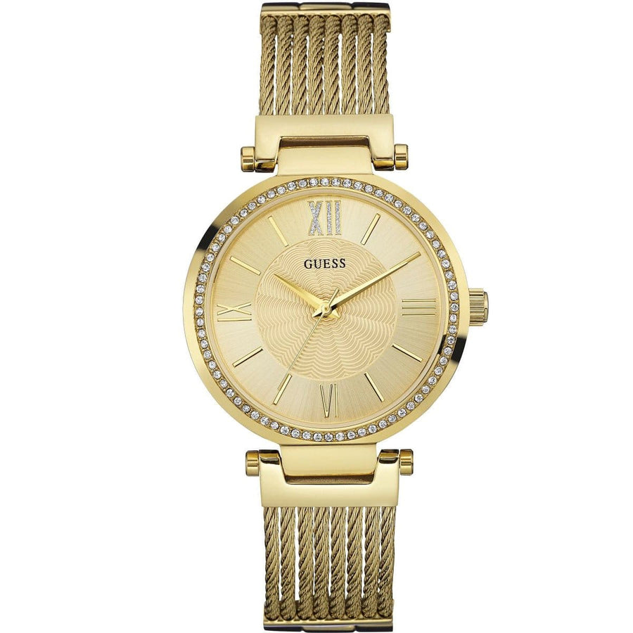 Guess Soho Champagne Dial Stainless Steel Mesh Bracelet Watch For Women - W0638L2