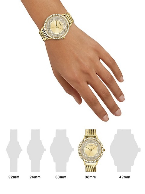 Guess Soiree Diamonds Gold Dial Gold Mesh Bracelet Watch for Women - GW0402L2