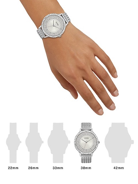 Guess Soiree Diamonds Silver Dial Silver Mesh Bracelet Watch for Women - GW0402L1