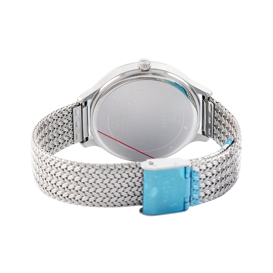 Guess Soiree Diamonds Silver Dial Silver Mesh Bracelet Watch for Women - GW0402L1