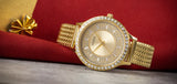 Guess Soiree Diamonds Gold Dial Gold Mesh Bracelet Watch for Women - GW0402L2