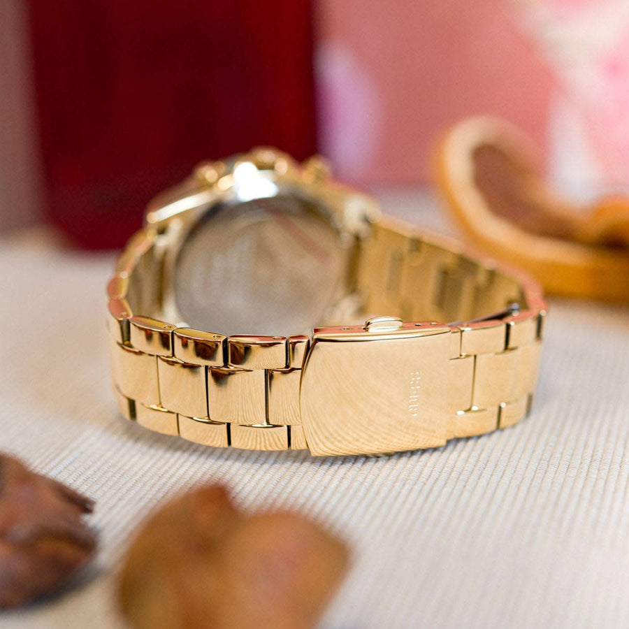 Guess Sol Chronograph Gold Dial Gold Steel Strap Watch For Women - GW0483L2