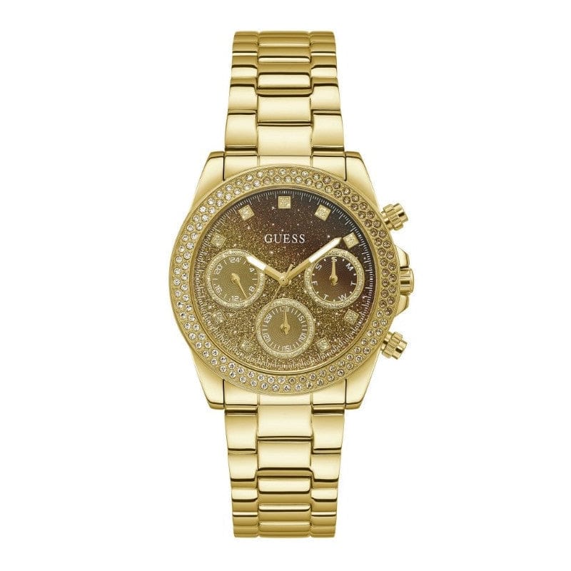 Guess Sol Chronograph Gold Dial Gold Steel Strap Watch For Women - GW0483L2