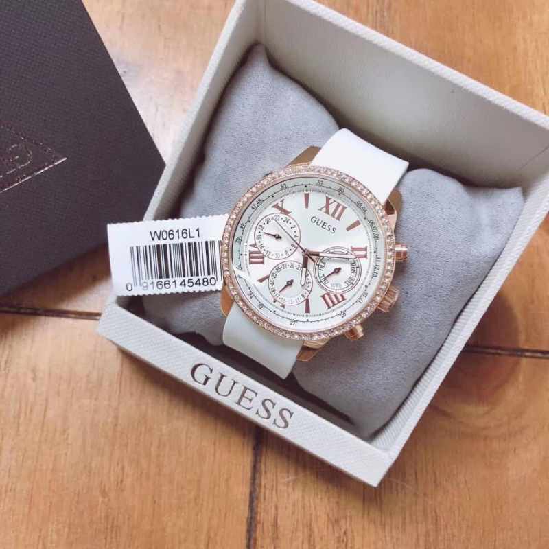 Guess Solar White Dial White Rubber Strap Watch For Women - W1135L1