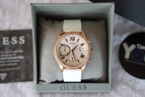 Guess Solar White Dial White Rubber Strap Watch For Women - W1135L1