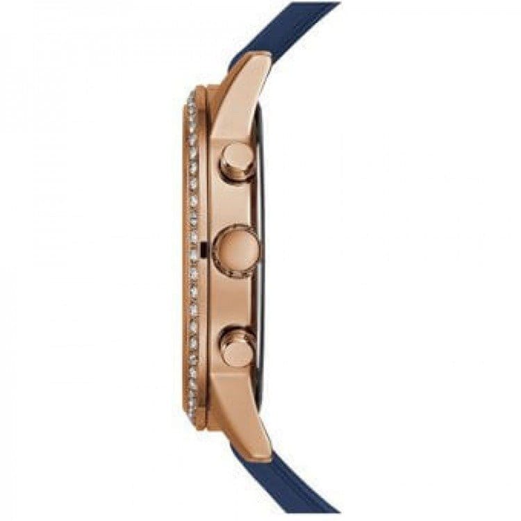 Guess Solar White Rose Gold Dial Blue Rubber Strap Watch For Women - W1135L3