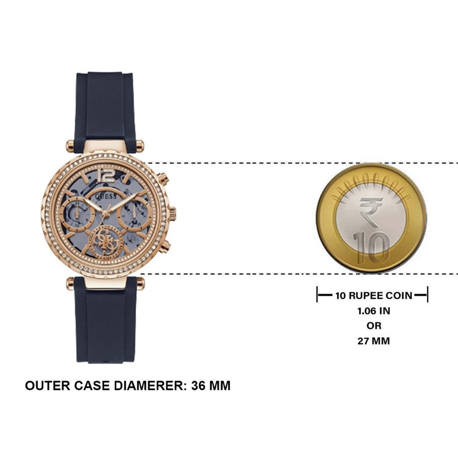 Guess Solistice Diamonds Roe Gold Dial Black Rubber Strap Watch for Women - GW0484L2