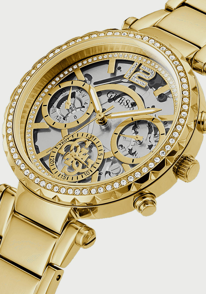 Guess Solstice Diamonds Gold Dial Gold Steel Strap Watch for Women - GW0403L2