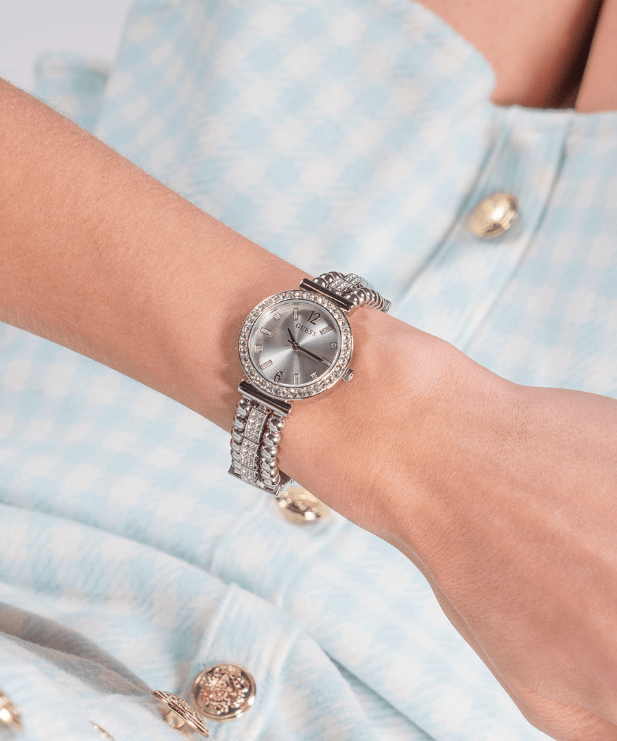 Guess Solstice Diamonds Silver Dial Silver Steel Strap Watch for Women - GW0403L1