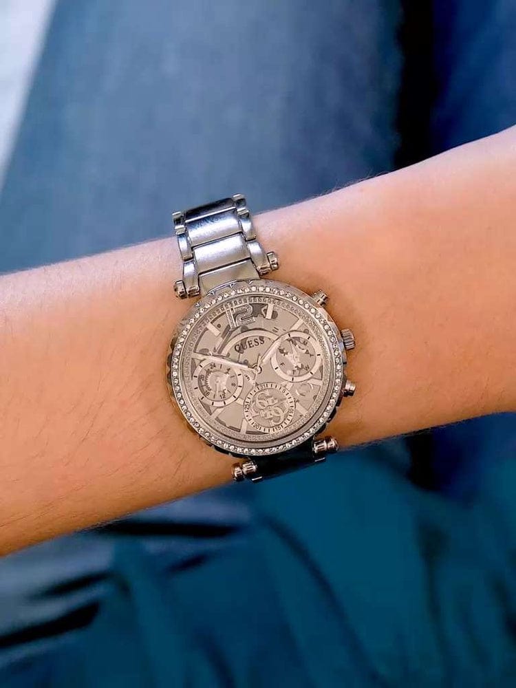 Guess Solstice Diamonds Silver Dial Silver Steel Strap Watch for Women - GW0403L1