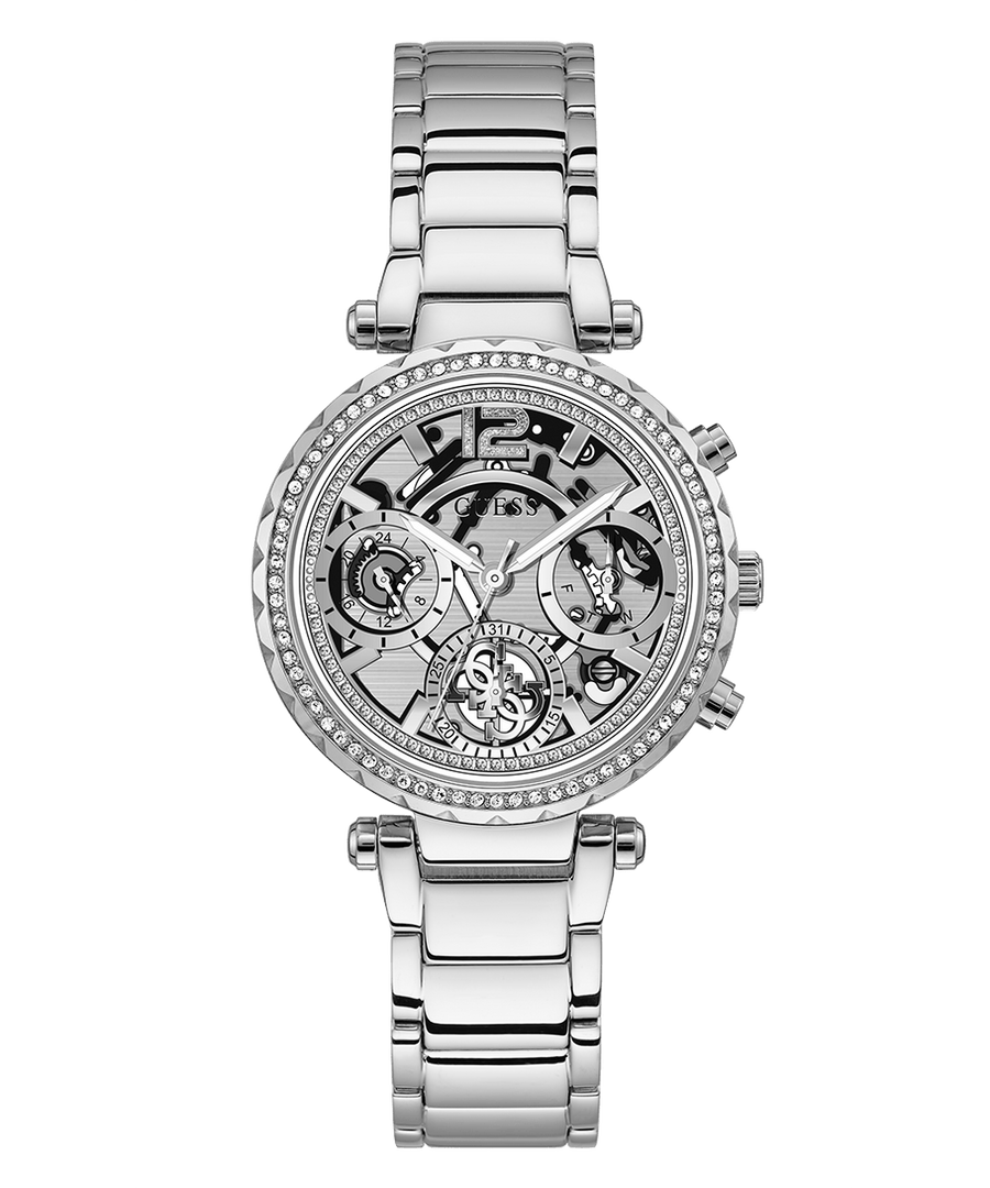 Guess Solstice Diamonds Silver Dial Silver Steel Strap Watch for Women - GW0403L1