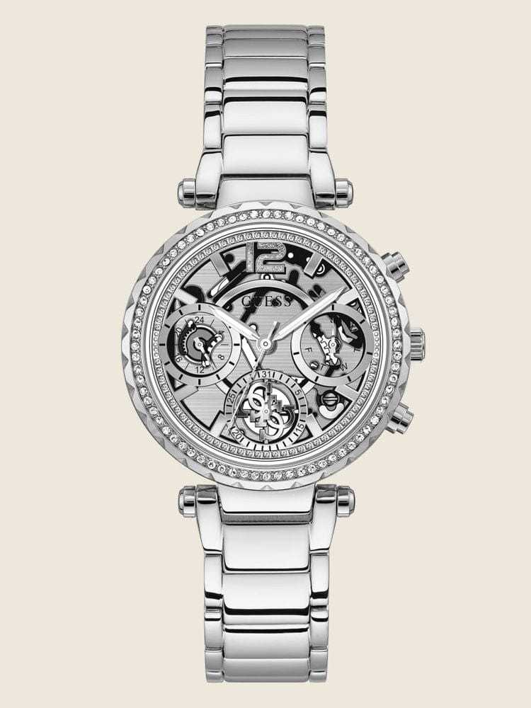 Guess Solstice Diamonds Silver Dial Silver Steel Strap Watch for Women - GW0403L1