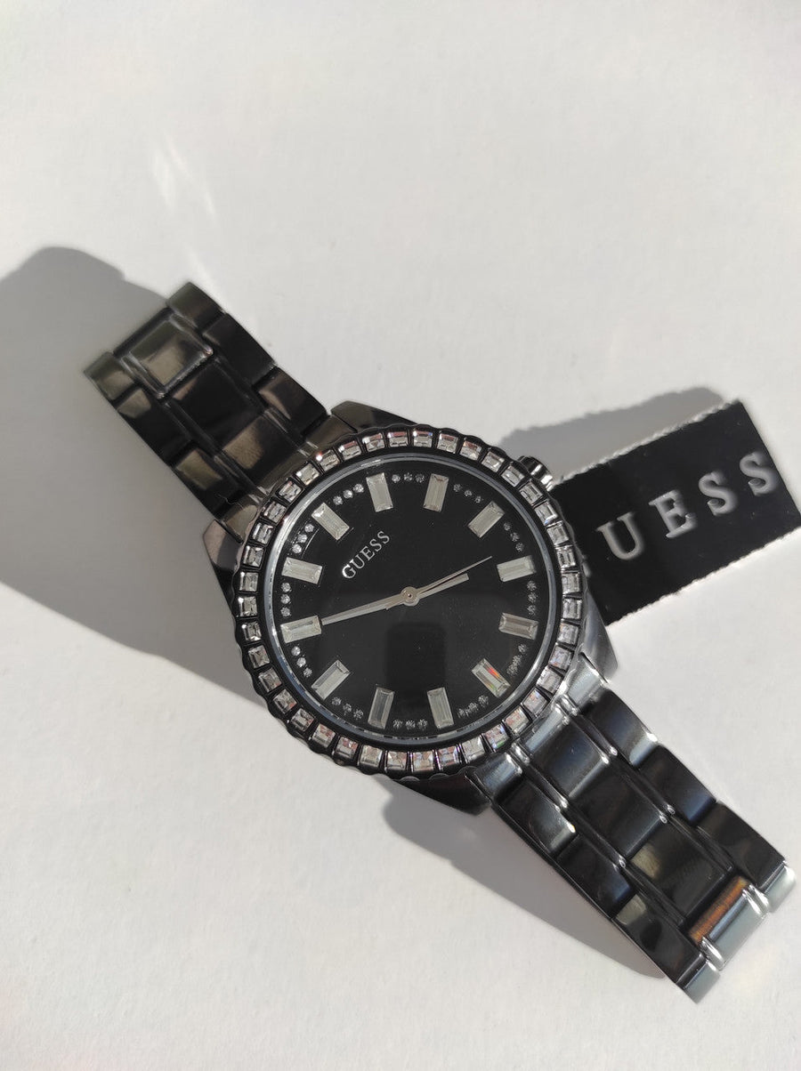 Guess Sparkler Diamonds Black Dial Black Steel Strap Watch for Women - GW0111L4