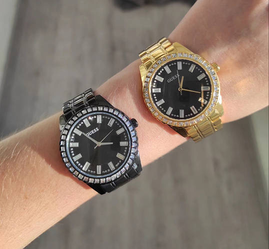 Guess Sparkler Diamonds Black Dial Black Steel Strap Watch for Women - GW0111L4