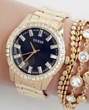 Guess Sparkler Diamonds Black Dial Gold Steel Strap Watch for Women - GW0111L2