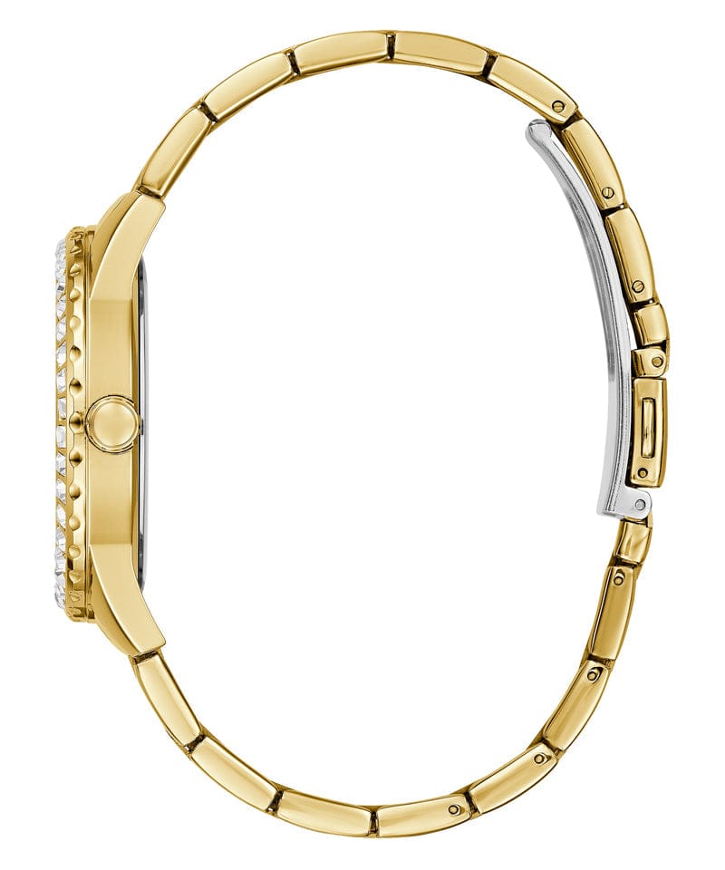 Guess Sparkler Diamonds Black Dial Gold Steel Strap Watch for Women - GW0111L2