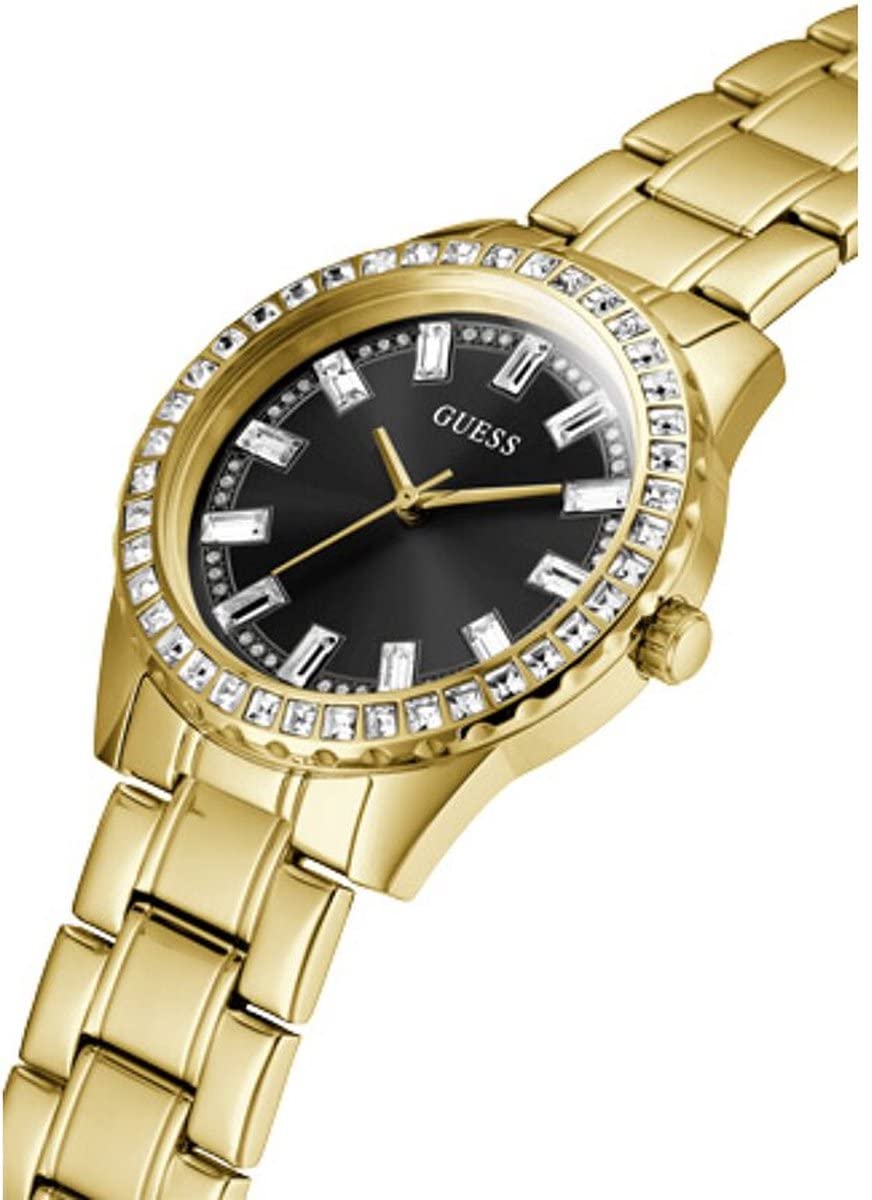 Guess Sparkler Diamonds Black Dial Gold Steel Strap Watch for Women - GW0111L2