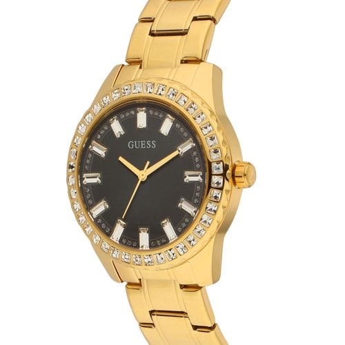 Guess Sparkler Diamonds Black Dial Gold Steel Strap Watch for Women - GW0111L2