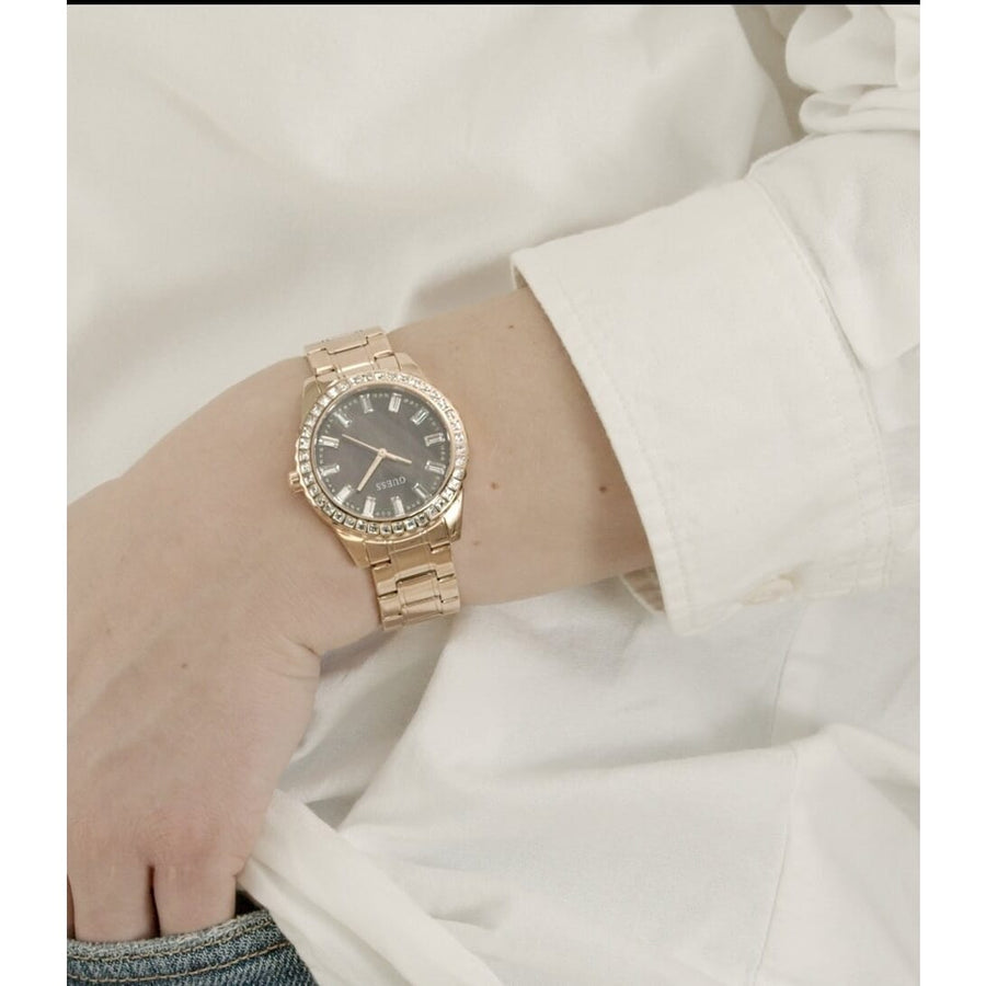 Guess Sparkler Diamonds Black Dial Rose Gold Steel Strap Watch for Women - GW0111L3