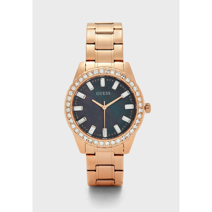 Guess Sparkler Diamonds Black Dial Rose Gold Steel Strap Watch for Women - GW0111L3