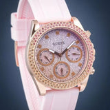 Guess Sparkling Chronograph Crystals Pink Dial Pink Silicone Strap Watch For Women - GW0032L4