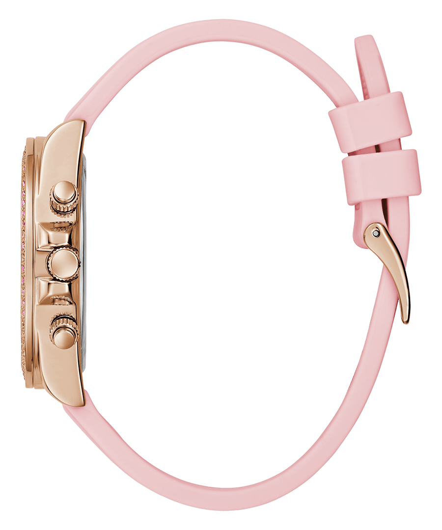 Guess Sparkling Chronograph Crystals Pink Dial Pink Silicone Strap Watch For Women - GW0032L4