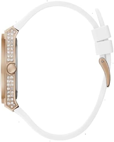 Guess Sport Multifunction Crystals Rose Gold Dial White Rubber Strap Watch For Women - GW0439L3