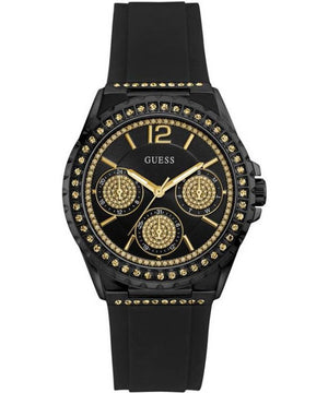 Guess Starlight Black Dial Black Rubber Strap Watch for Women - W0846L1