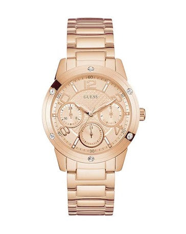 Guess Studio Rose Gold Dial Rose Gold Steel Strap Watch For Women - W0778L3