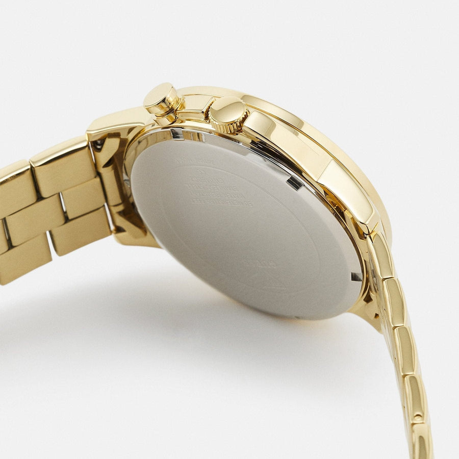 Guess Sunrise Chronograph Gold Dial Gold Steel Strap Watch For Women - W0330L1
