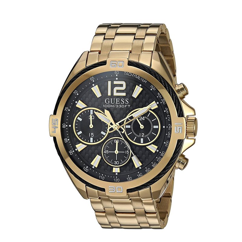 Guess Surge Chronograph Black Dial Gold Steel Strap Watch for Men - W1258G2